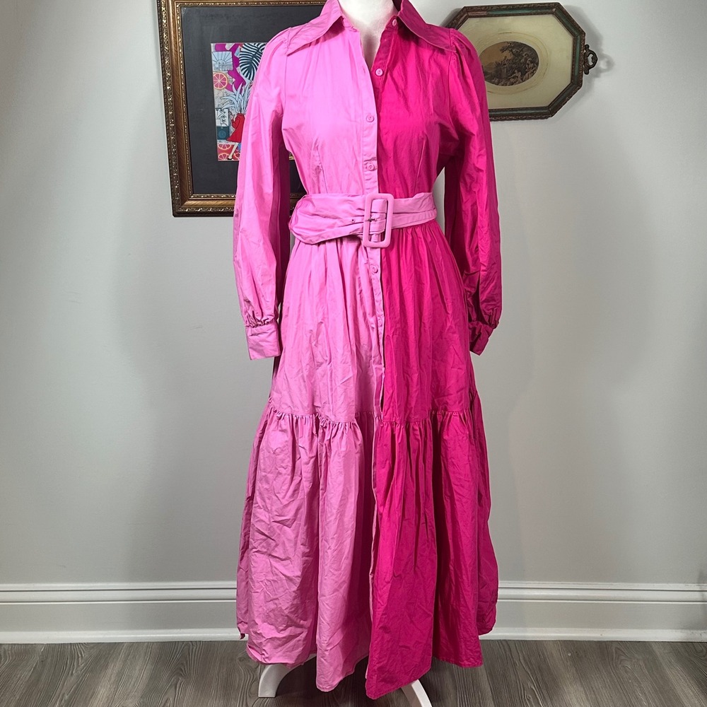 Christoper John Rogers x Target Split Pink Belted Maxi Shirt Dress - SIZE 2